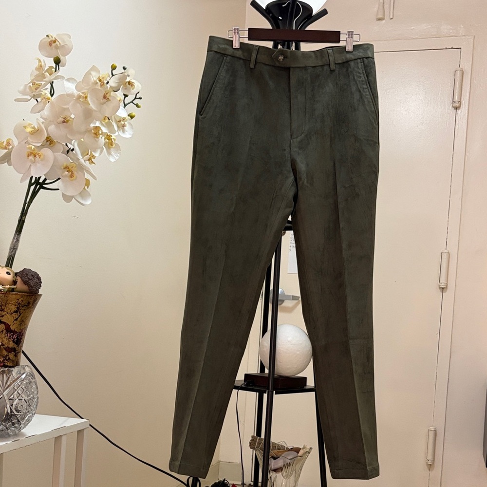 Men's Olive Suede Leather Green Pants Size 34 NWOT - Picture 2 of 10